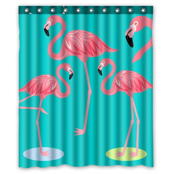 PKQWTM Flamingo WaterProof Polyester Fabric Shower Curtain Size 60x72 Inches