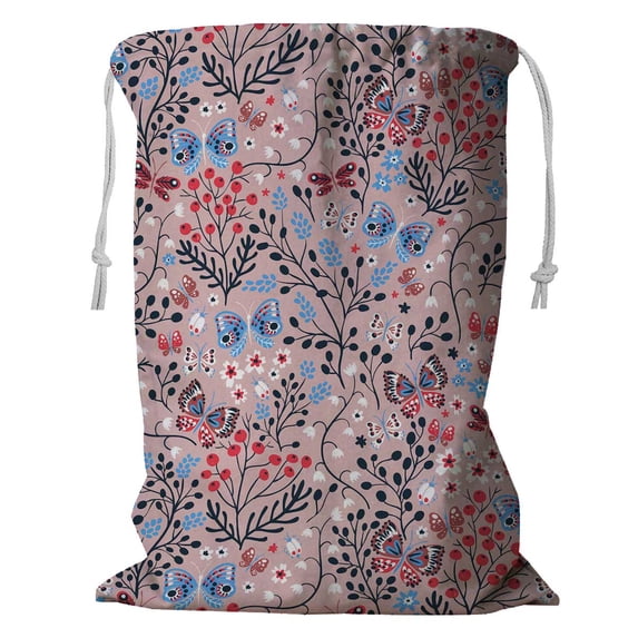 PKQWTM Floral Blooming Summer Herbs Colorful Flying Butterflies Storage Basket Laundry Bag with Drawstring Size 24x32 Inch