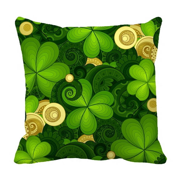 PKQWTM Floral Clover Gold Coins Holiday Bed Decor Pillow Cases Zippered Cushion Cover Size 20x20 Inches