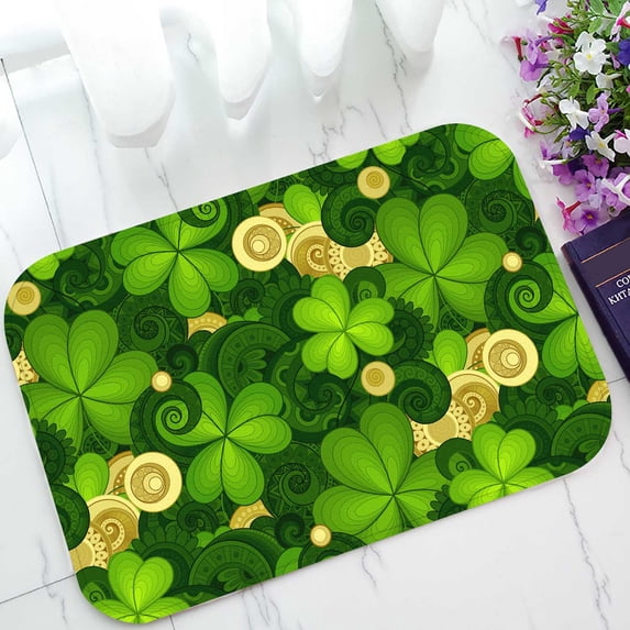 PKQWTM Floral Clover Gold Coins Holiday Home Decor Floor Mat Area Rug Doormat Size 15.7x23.6 Inches