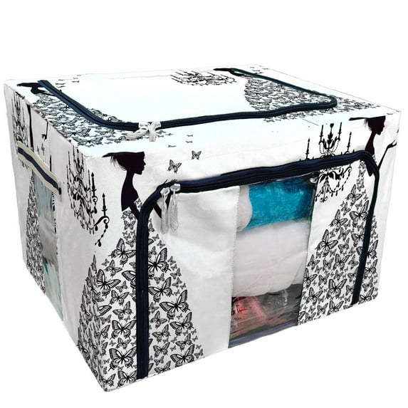 PKQWTM Floral Girl Butterflies Storage Bag Clear Window Storage Bins Boxes Large Capacity Foldable Stackable Organizer With Steel Metal Frame For Bedding,Clothes,Closets, Bedrooms