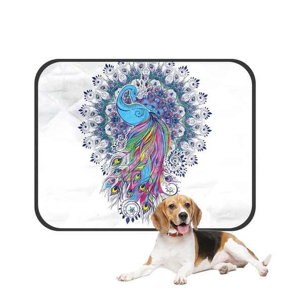 PKQWTM Floral Ornamental Mandala Beautiful Peacock Feather Pet Dog Cat Bed Pee Pads Mat Cushion Potty Dogsblankets Crate Bed Kennel 14x18 inch