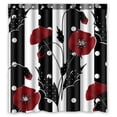 thumbnail image 1 of PKQWTM Floral Red Poppies Black White Striped WaterProof Polyester Fabric Shower Curtain Size 66x72 Inches, 1 of 1