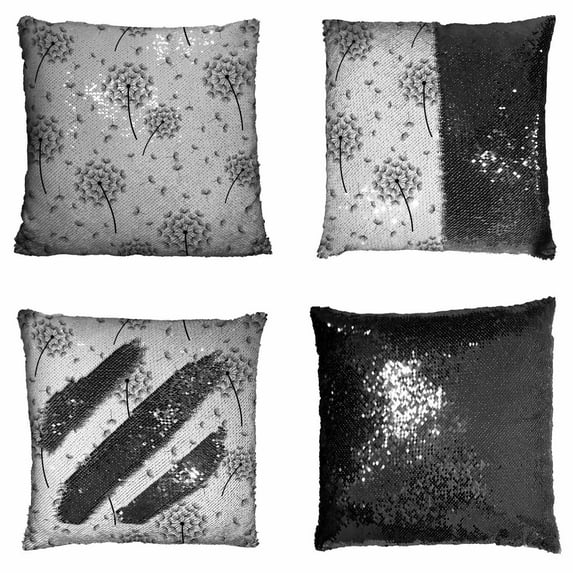 PKQWTM Floral Summer Or Spring Flowers Reversible Mermaid Cushion Cover Home Decor Sequin Pillow Case Size 16x16 inches