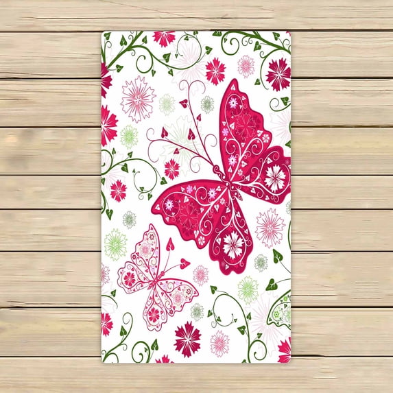 PKQWTM Floral White Pattern With Flowers And Butterflies Microfiber Bath Towels Bathroom Body Shower Towel Size 16x28 Inches