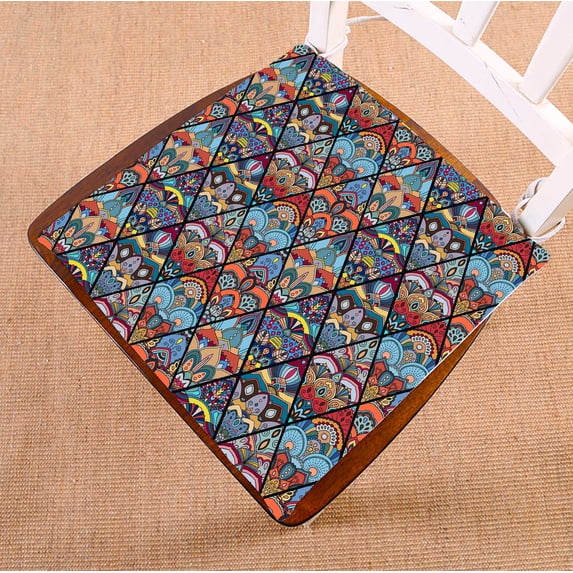 PKQWTM Flower Mandala Rhombus Colorful Blue Tile Intricate Floral Chair Pads Chair Mat Seat Cushion Chair Cushion Floor Cushion Size 18x18 inches