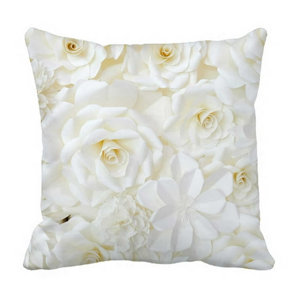 PKQWTM Flower White Cream Color Bed Decor Pillow Cases Zippered Cushion Cover Size 20x20 Inches