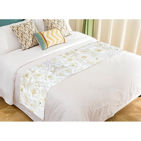PKQWTM Flower White Cream Color Bed Runner Bedroom Bedding Decor Bedding Scarf Size 20x95 inches