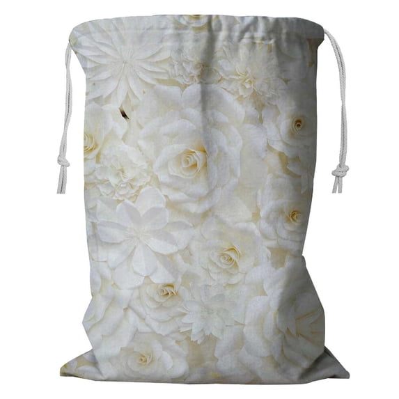 PKQWTM Flower White Cream Color Storage Basket Laundry Bag with Drawstring Size 18x24 Inch