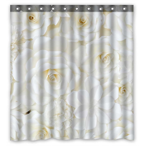 PKQWTM Flower White Cream Color WaterProof Polyester Fabric Shower Curtain Size 66x72 Inches
