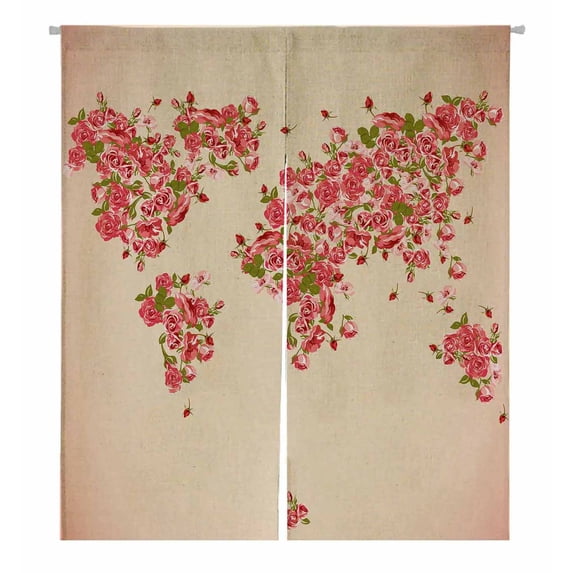 PKQWTM Flower World Map Eco Abstract Door Curtain Window Cover Home Decor Hanging Curtain Size 105x120 CM