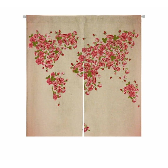 PKQWTM Flower World Map Eco Abstract Door Curtain Window Cover Home Decor Hanging Curtain Size 85x90 CM