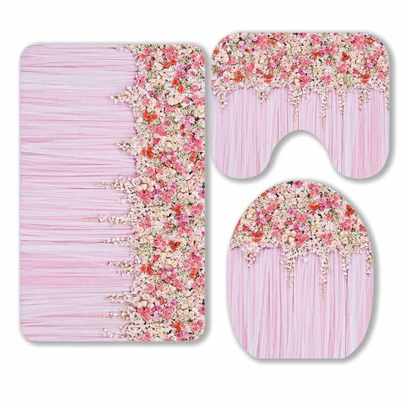 PKQWTM Flowers For Wedding Scene 3 Piece Bathroom Rugs Set Bath Rug Contour Mat and Toilet Lid Cover