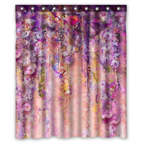 PKQWTM Flowers Painting Spring Purple Flowers Wisteria Bokeh WaterProof Polyester Fabric Shower Curtain Size 60x72 Inches