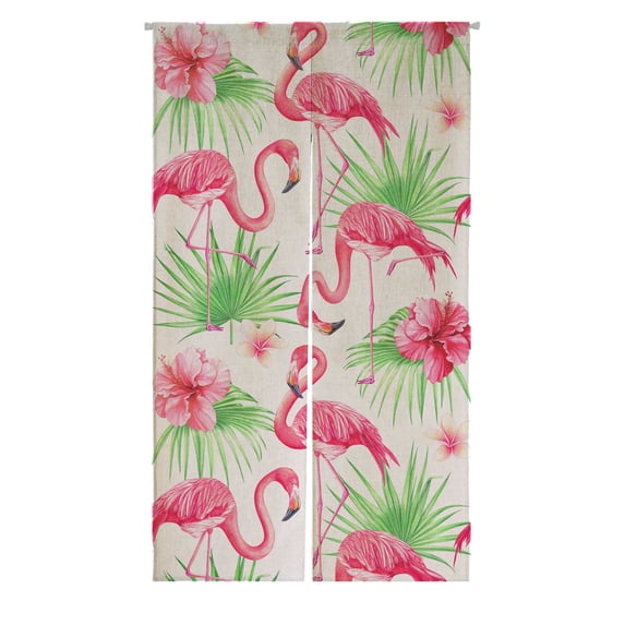PKQWTM Flowers Palm Leaves Flamingo On White Door Curtain Window Cover Home Decor Hanging Curtain Size 85x150 CM
