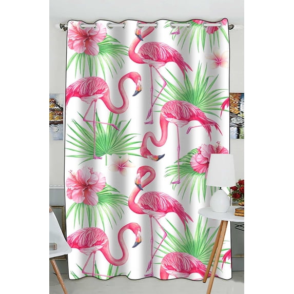 PKQWTM Flowers Palm Leaves Flamingo On White Practical heat insulation Shading Window Curtain Size 52(W) x 84(H) inches (One Piece)