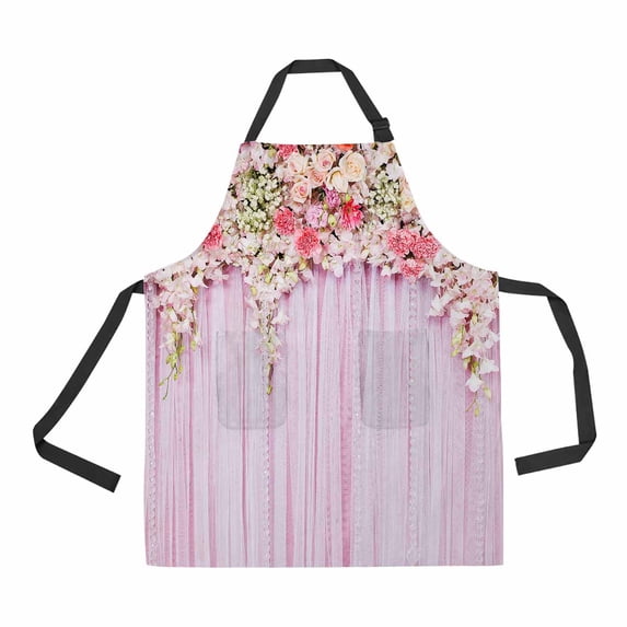 PKQWTM Flowers Wedding Scene Unisex Adjustable Bib Apron with Pockets for Commercial Restaurant and Home Kitchen Use