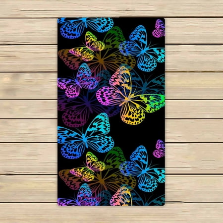 PKQWTM Flying butterflies on a black background Raster Microfiber Bath Towels Bathroom Body Shower Towel Size 16x28 Inches