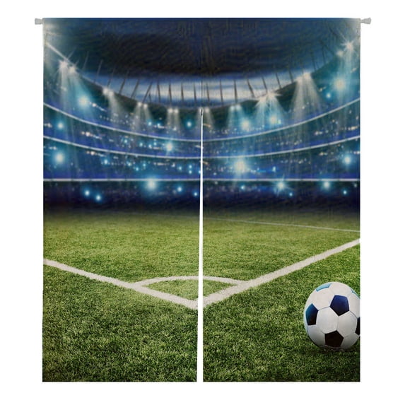 PKQWTM Football Pitch With Green Grass Blue Light Door Curtain Window Cover Home Decor Hanging Curtain Size 105x120 CM