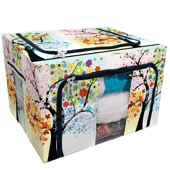 PKQWTM Four Season Tree Storage Bag Clear Window Storage Bins Boxes Large Capacity Foldable Stackable Organizer With Steel Metal Frame For Bedding,Clothes,Closets, Bedrooms