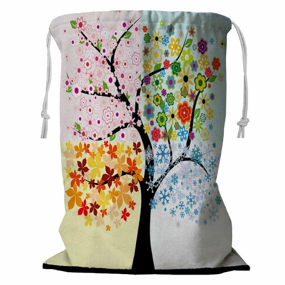 PKQWTM Four Season Tree Storage Basket Laundry Bag with Drawstring Size 18x24 Inch