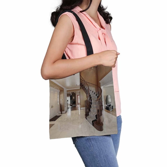 PKQWTM Foyer Stairway Canvas Shoulder Bags Handbags Tote Bags Shopping Bag