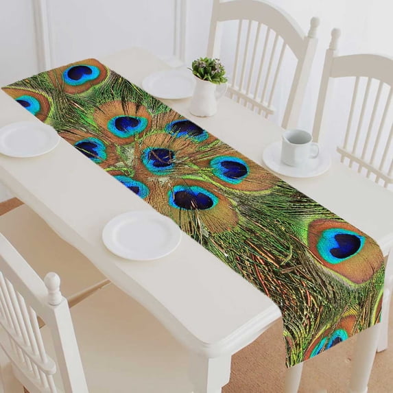 PKQWTM Fragment old fan peacock feathers Cotton and Linen Table Runner Kitchen Dining Room Supplies Size 14x72 Inch