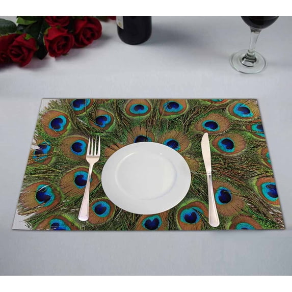 PKQWTM Fragment old fan peacock feathers Kitchen Dining Table Mats Placemats Size 12x18 Inches, Set of 2 Pieces
