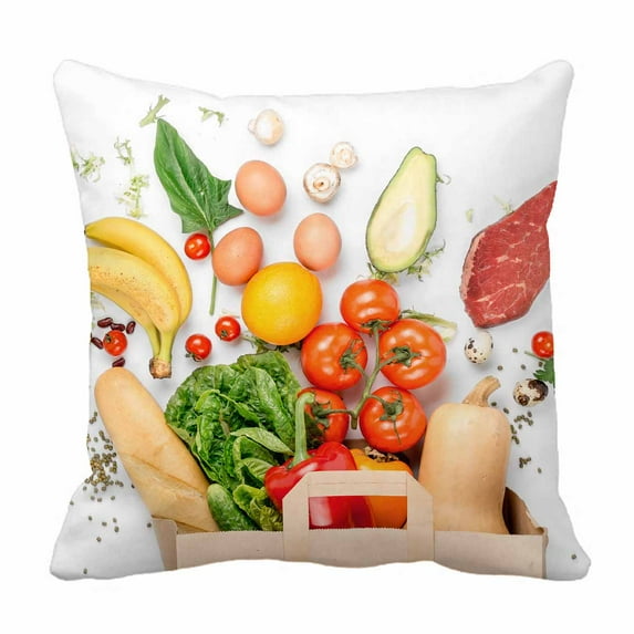 PKQWTM Full paper bag of different health food on a white Bed Decor Pillow Cases Zippered Cushion Cover Size 18x18 Inches