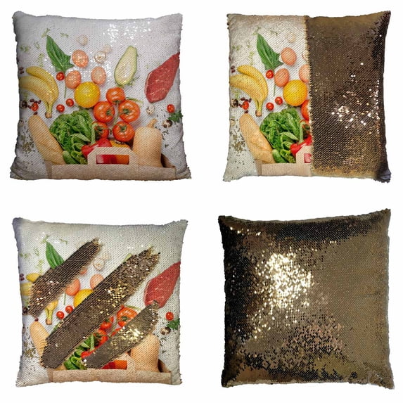 PKQWTM Full paper bag of different health food on a white Reversible Mermaid Cushion Cover Home Decor Sequin Pillow Case Size 20x20 inches
