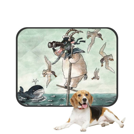 PKQWTM Funny Animals Sailor Goats Whale in Ocean Pet Dog Cat Bed Pee Pads Mat Cushion Potty Dogsblankets Crate Bed Kennel 25x30 inch