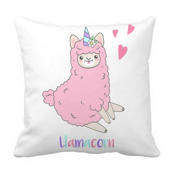 PKQWTM Funny Smiling Pink Unicorn Llama (Alpaca) Bed Decor Pillow Cases Zippered Cushion Cover Size 16x16 Inches