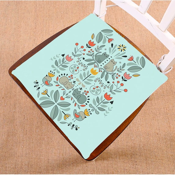 PKQWTM Funny Swedish Folk Cartoon Cats Birds Flowers Chair Pads Chair Mat Seat Cushion Chair Cushion Floor Cushion Size 18x18 inches