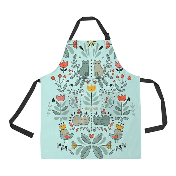 PKQWTM Funny Swedish Folk Cartoon Cats Birds Flowers Unisex Adjustable Bib Apron with Pockets for Commercial Restaurant and Home Kitchen Use