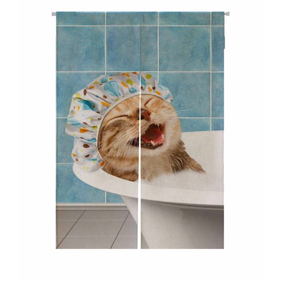 PKQWTM Funny cat is taking a bath with toy duck Door Curtain Window Cover Home Decor Hanging Curtain Size 85x120 CM