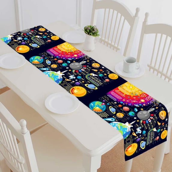 PKQWTM Galaxy Horizons Universe Planets Skyrocket Astronaut Solar Cotton and Linen Table Runner Kitchen Dining Room Supplies Size 16x72 Inch