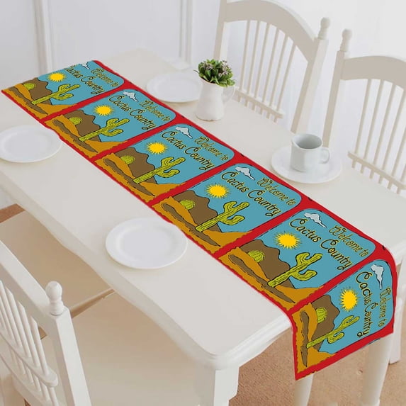 PKQWTM Garden flag desert cactus sun desert welcome sign Cotton and Linen Table Runner Kitchen Dining Room Supplies Size 14x72 Inch