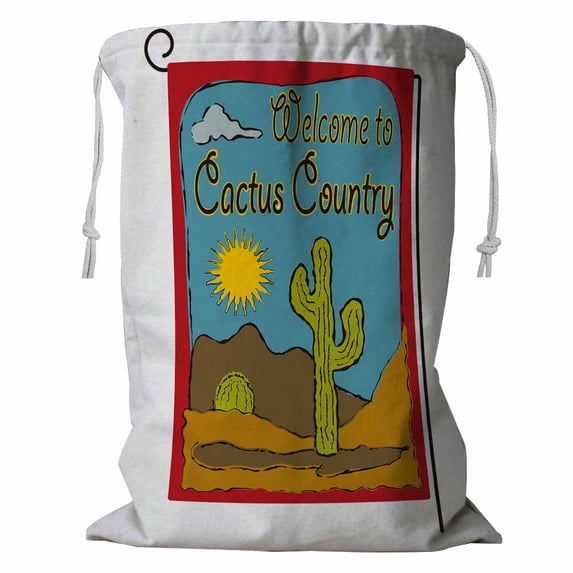 PKQWTM Garden flag desert cactus sun desert welcome sign Storage Basket Laundry Bag with Drawstring Size 18x24 Inch