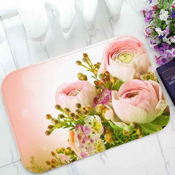 PKQWTM Gentle Bouquet From Pink Roses And Small Flower Home Decor Floor Mat Area Rug Doormat Size 15.7x23.6 Inches