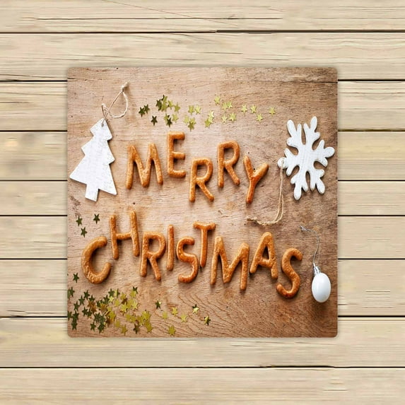 PKQWTM Gingerbread Words Merry Christmas Old Wooden Table Microfiber Bath Towels Bathroom Body Shower Towel Size 13x13 Inches