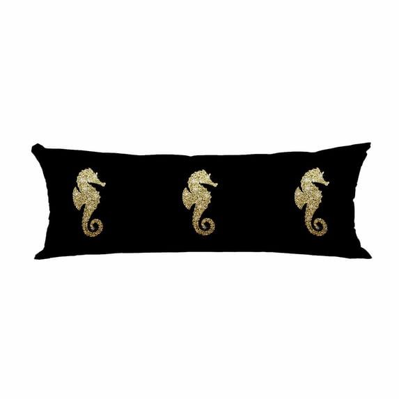 PKQWTM Glittery golden seahorse on a black Long Body Pillow Case Cover Pillow Cushion Size 20x60 Inches