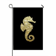PKQWTM Glittery golden seahorse on a black Yard Decor Home Garden Flag Size 28x40 Inches
