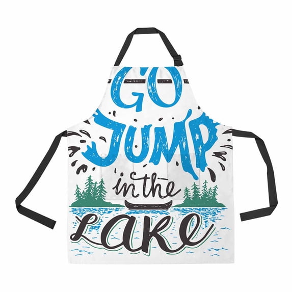 PKQWTM Go Jump Lake Lake House Rustic Wall Lakeside Cottage Unisex Adjustable Bib Apron with Pockets for Commercial Restaurant and Home Kitchen Use