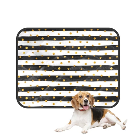 PKQWTM Gold Dots White Black Stripes Pet Dog Cat Bed Pee Pads Mat Cushion Potty Dogsblankets Crate Bed Kennel 25x30 inch