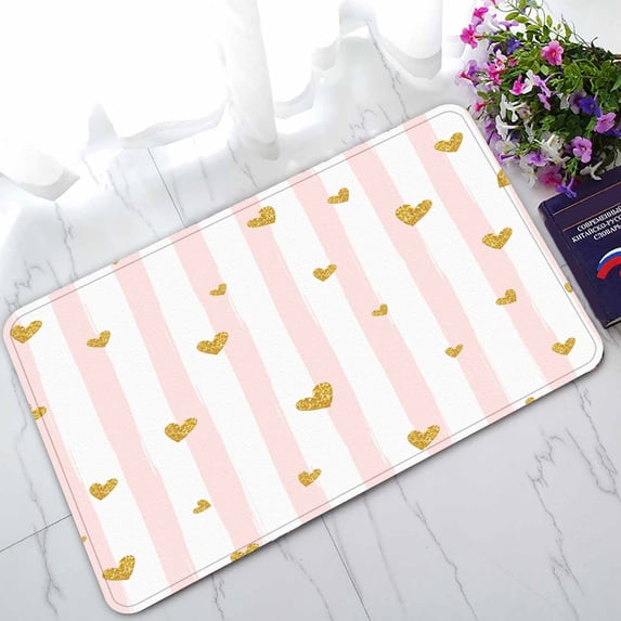 PKQWTM Gold Glittering Heart Confetti Striped Pattern Home Decor Floor Mat Area Rug Doormat Size 18x30 Inches