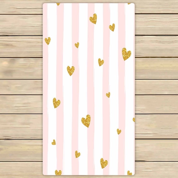 PKQWTM Gold Glittering Heart Confetti Striped Pattern Microfiber Bath Towels Bathroom Body Shower Towel Size 30x56 Inches