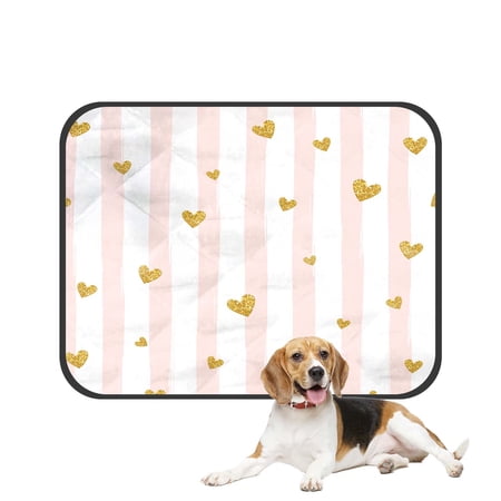 PKQWTM Gold Glittering Heart Confetti Striped Pattern Pet Dog Cat Bed Pee Pads Mat Cushion Potty Dogsblankets Crate Bed Kennel 28x36 inch