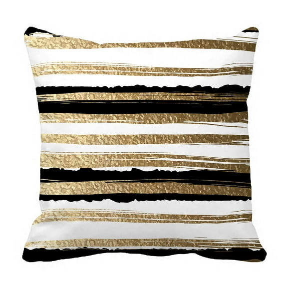 PKQWTM Gold Paints And Black Ink Create Abstract Striped Pattern Bed Decor Pillow Cases Zippered Cushion Cover Size 18x18 Inches