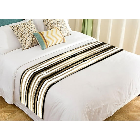 PKQWTM Gold Paints And Black Ink Create Abstract Striped Pattern Bed Runner Bedroom Bedding Decor Bedding Scarf Size 20x95 inches
