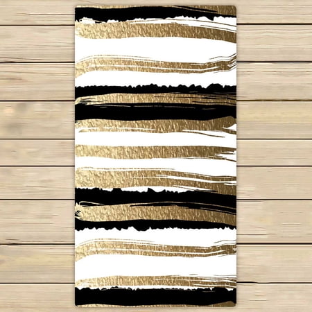 PKQWTM Gold Paints And Black Ink Create Abstract Striped Pattern Microfiber Bath Towels Bathroom Body Shower Towel Size 30x56 Inches